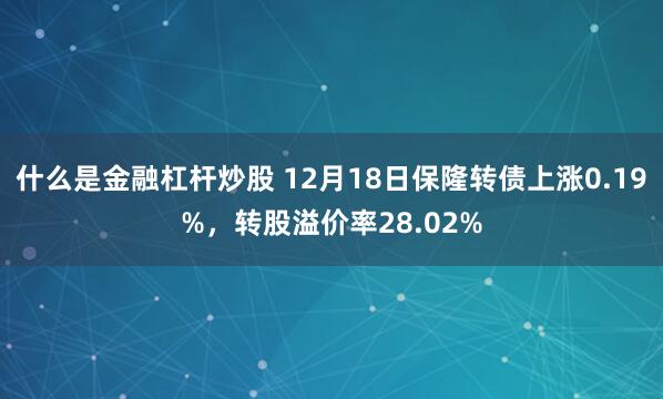 什么是金融杠杆炒股 12月18日保隆转债上涨0.19%，转股溢价率28.02%